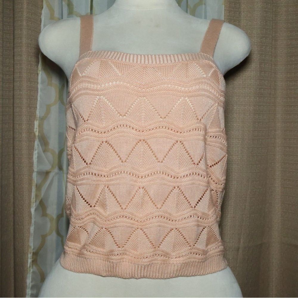 Cato Peach Knit Eyelet Chevron Tank